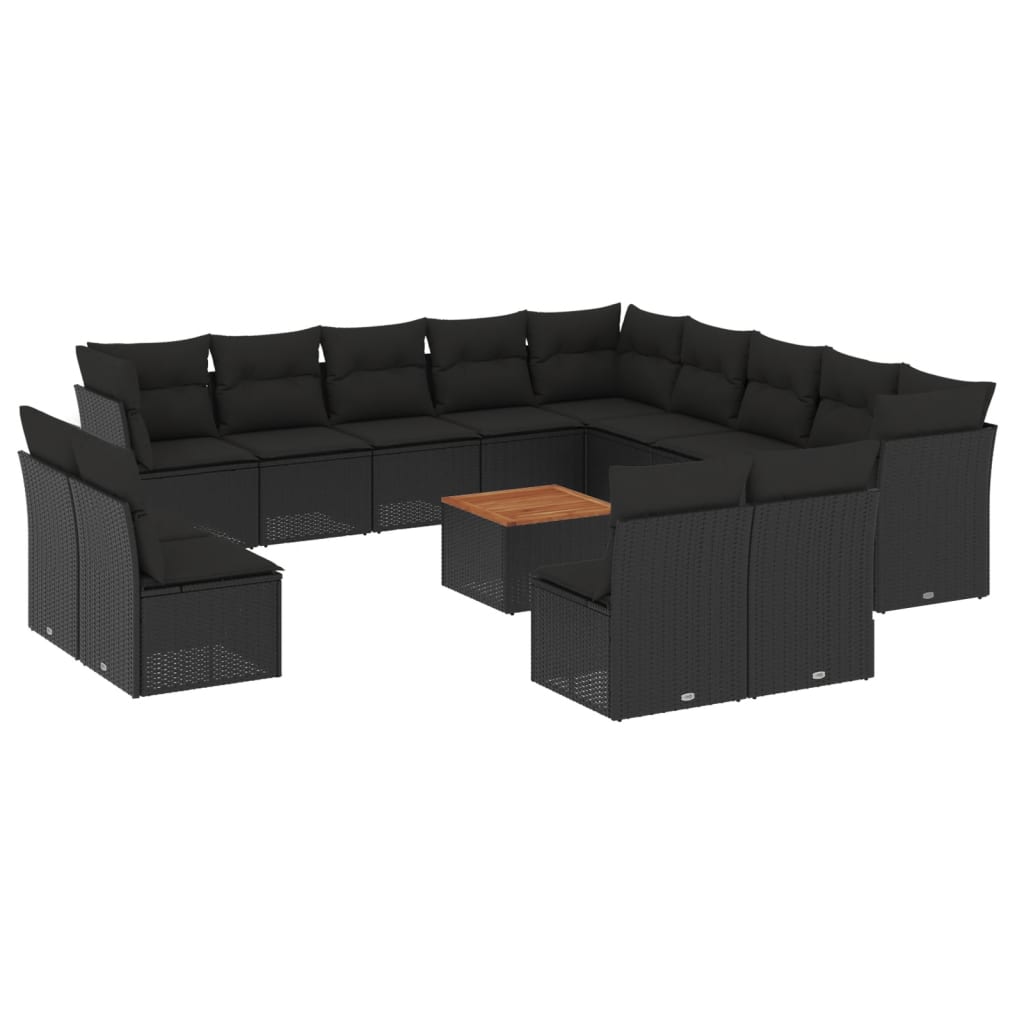 14-delige Loungeset met kussens poly rattan zwart