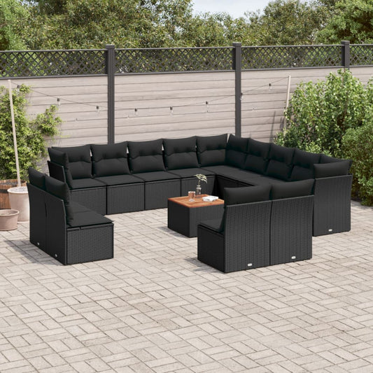 14-delige Loungeset met kussens poly rattan zwart