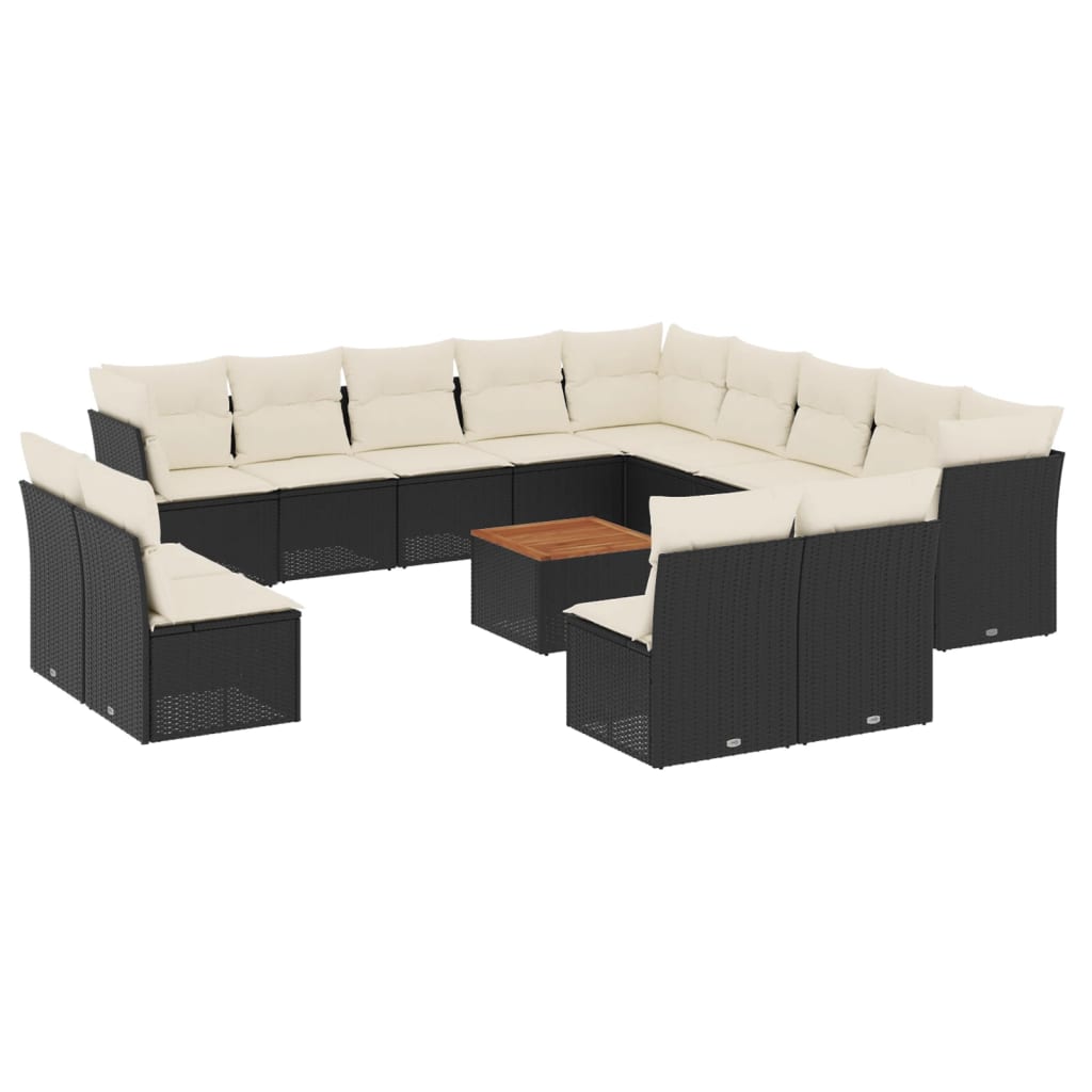 14-delige Loungeset met kussens poly rattan zwart