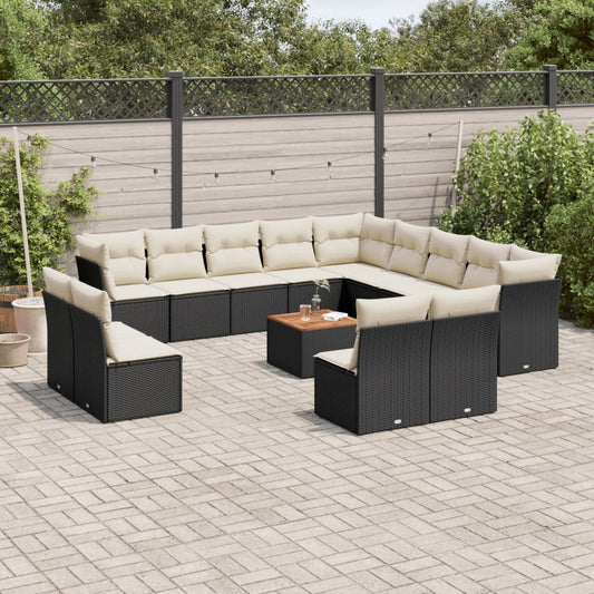 14-delige Loungeset met kussens poly rattan zwart