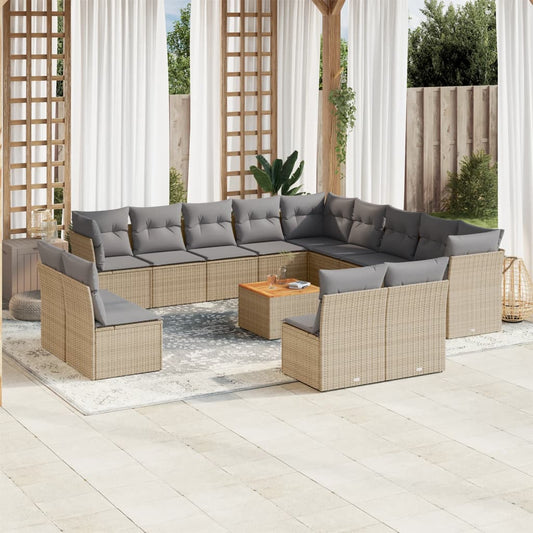 14-delige Loungeset met kussens poly rattan beige