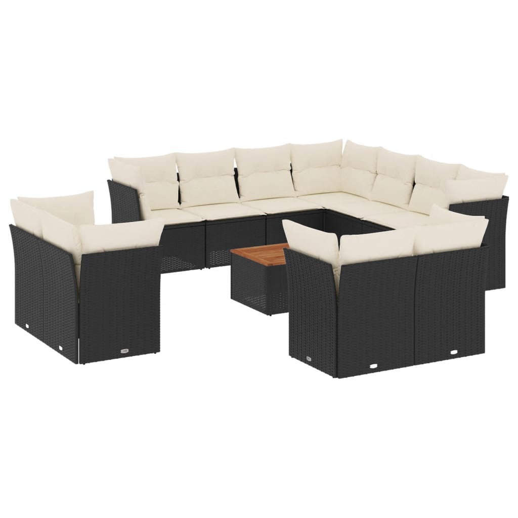 12-delige Loungeset met kussens poly rattan zwart