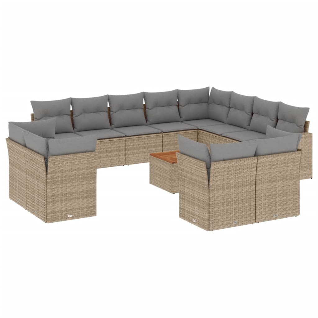 13-delige Loungeset met kussens poly rattan beige