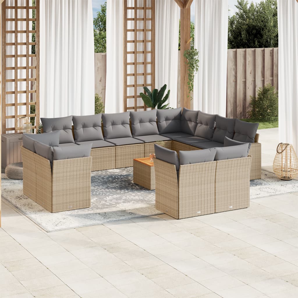 13-delige Loungeset met kussens poly rattan beige