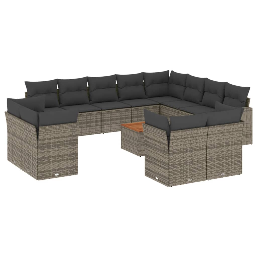 13-delige Loungeset met kussens poly rattan grijs