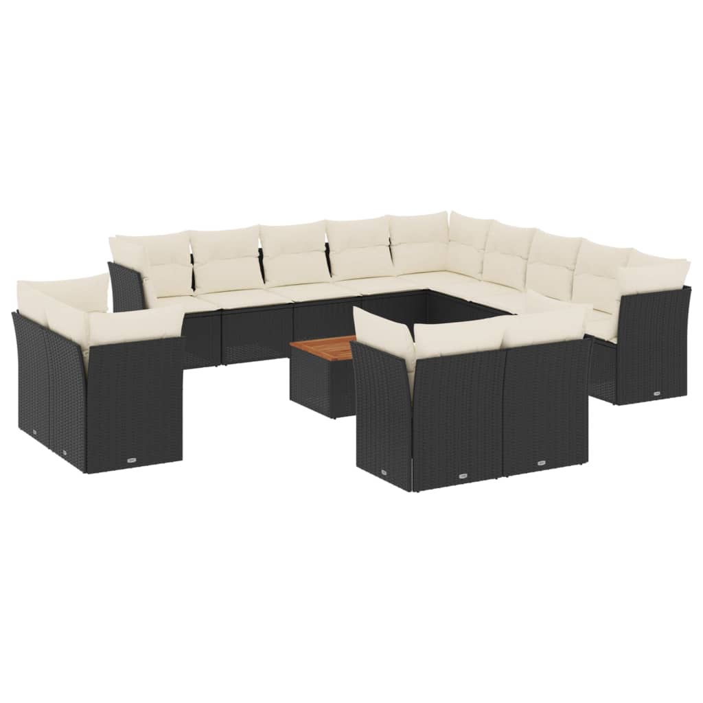 14-delige Loungeset met kussens poly rattan zwart