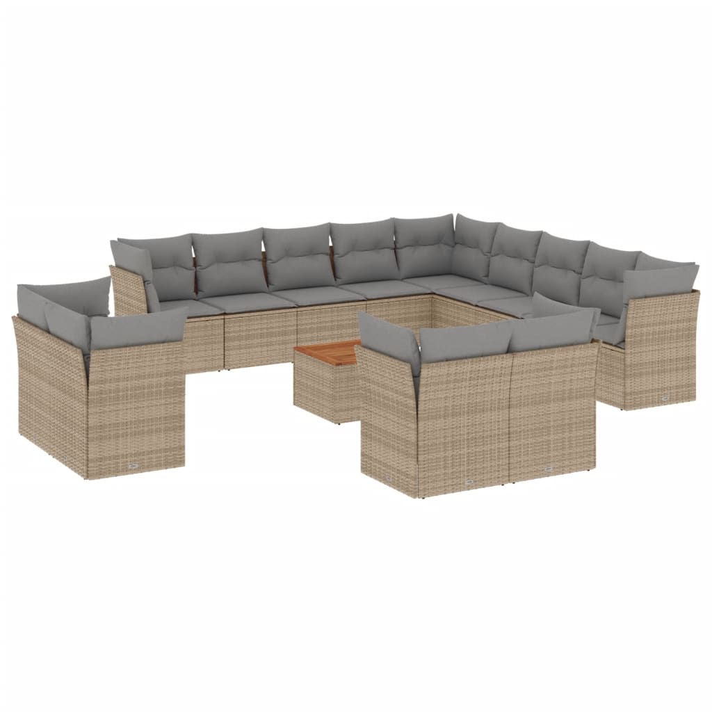 14-delige Loungeset met kussens poly rattan beige