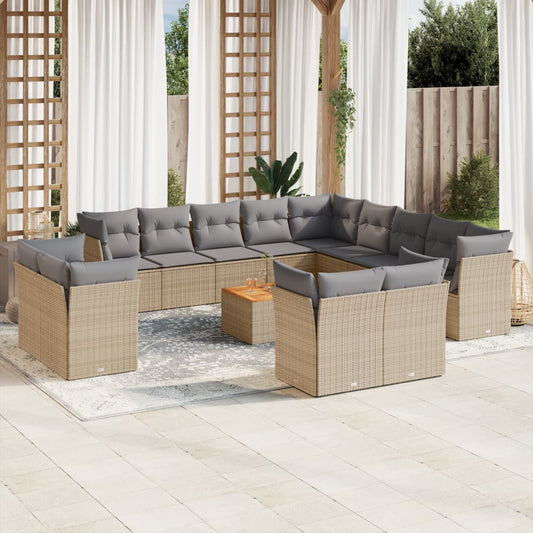 14-delige Loungeset met kussens poly rattan beige