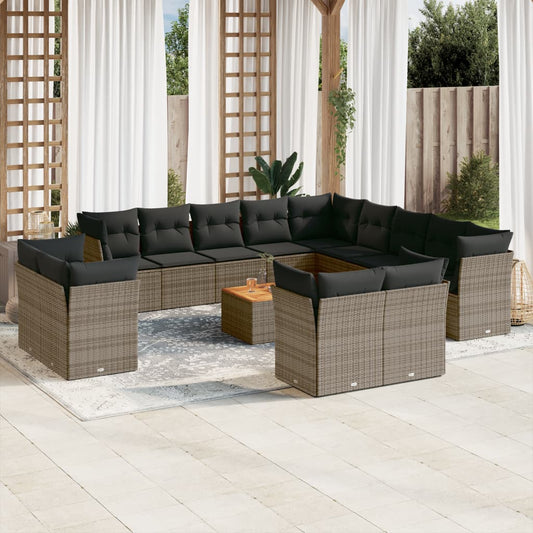 14-delige Loungeset met kussens poly rattan grijs