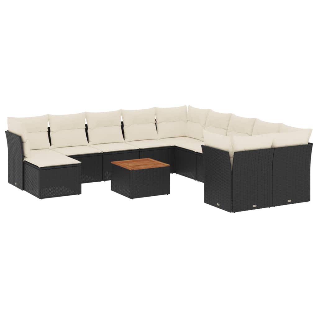 12-delige Loungeset met kussens poly rattan zwart