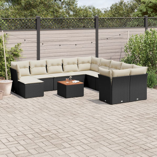 12-delige Loungeset met kussens poly rattan zwart