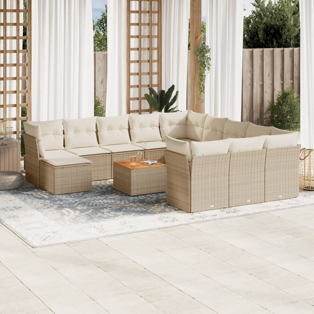 13-delige Loungeset met kussens poly rattan beige