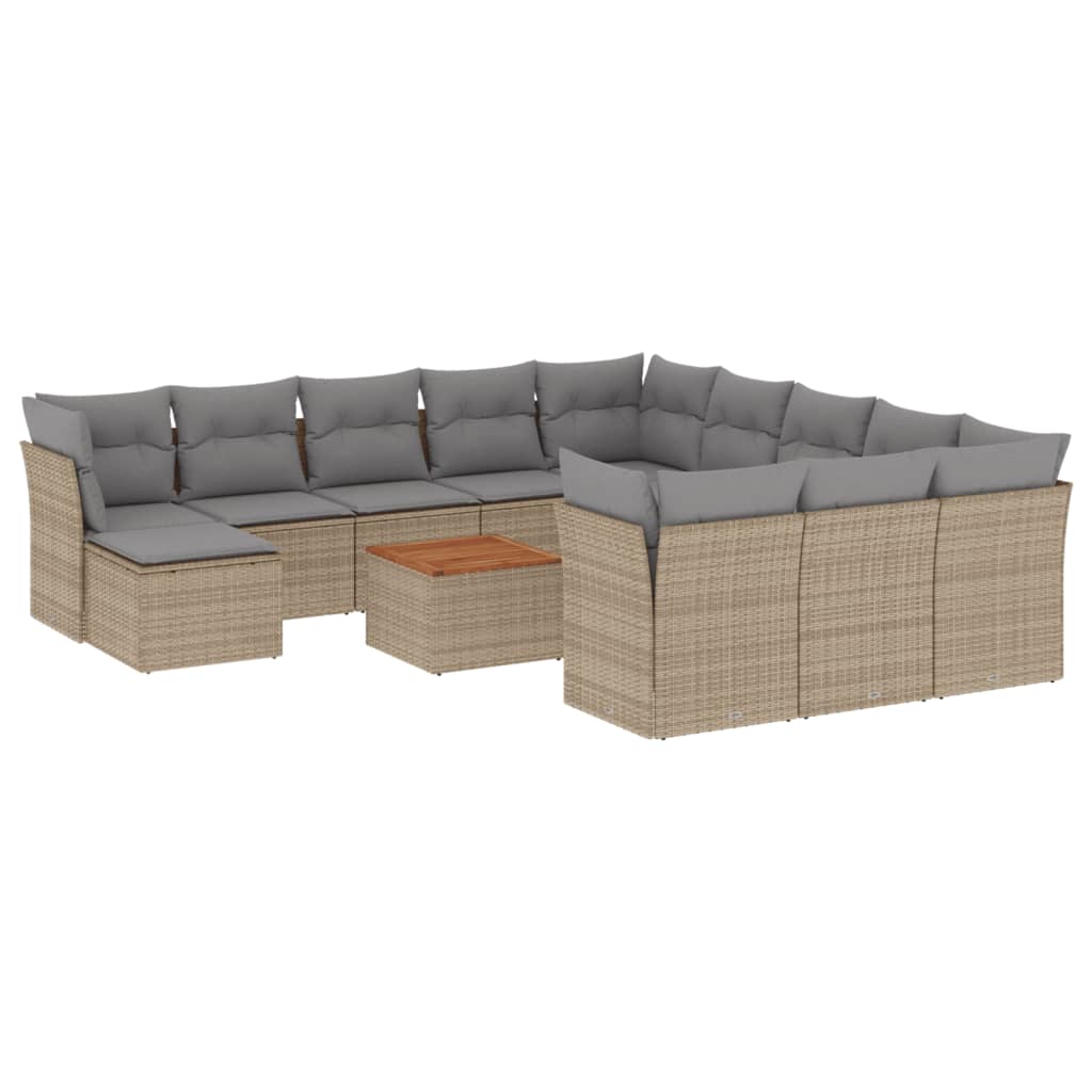 13-delige Loungeset met kussens poly rattan beige