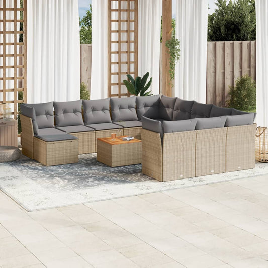 13-delige Loungeset met kussens poly rattan beige