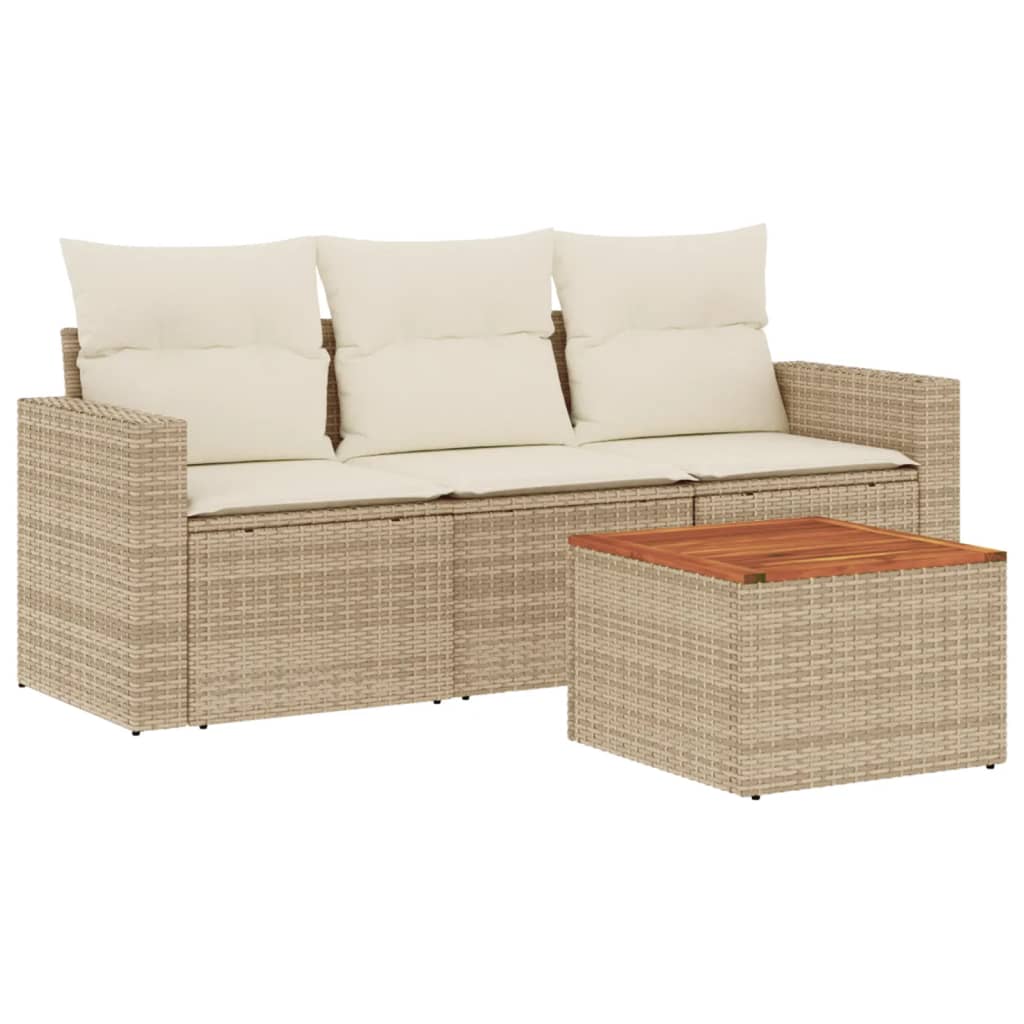 4-delige Loungeset met kussens poly rattan beige