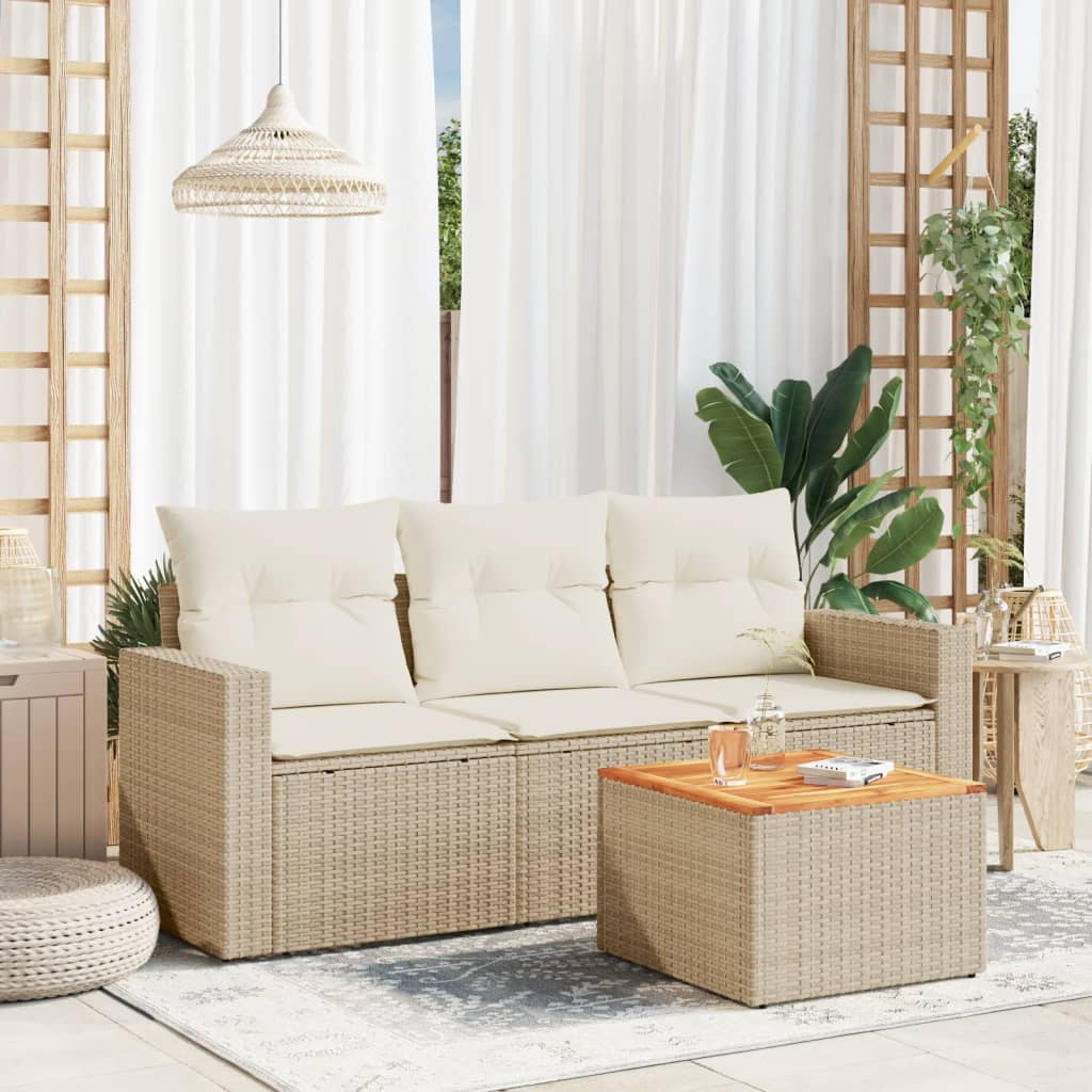 4-delige Loungeset met kussens poly rattan beige