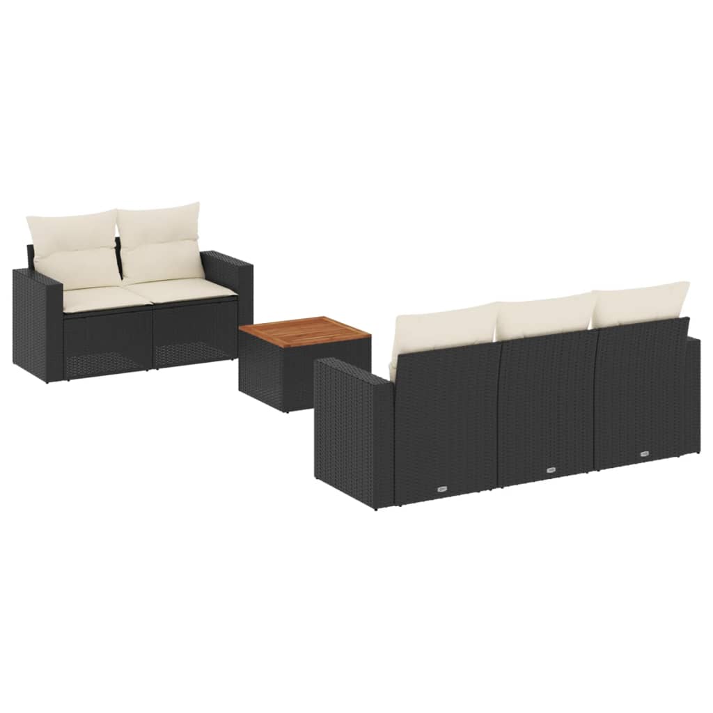 6-delige Loungeset met kussens poly rattan zwart