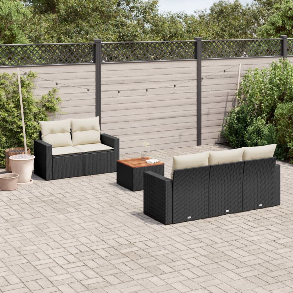 6-delige Loungeset met kussens poly rattan zwart