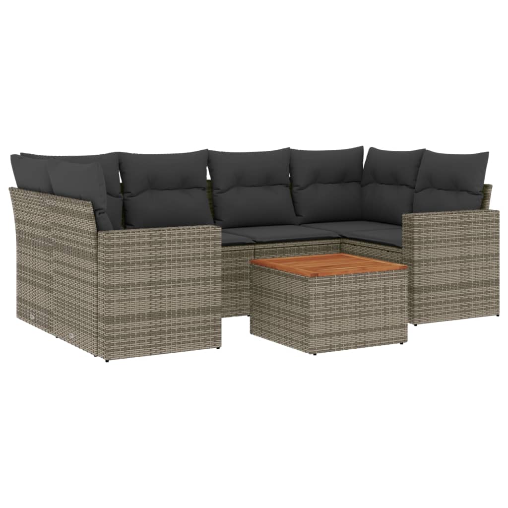 7-delige Loungeset met kussens poly rattan grijs