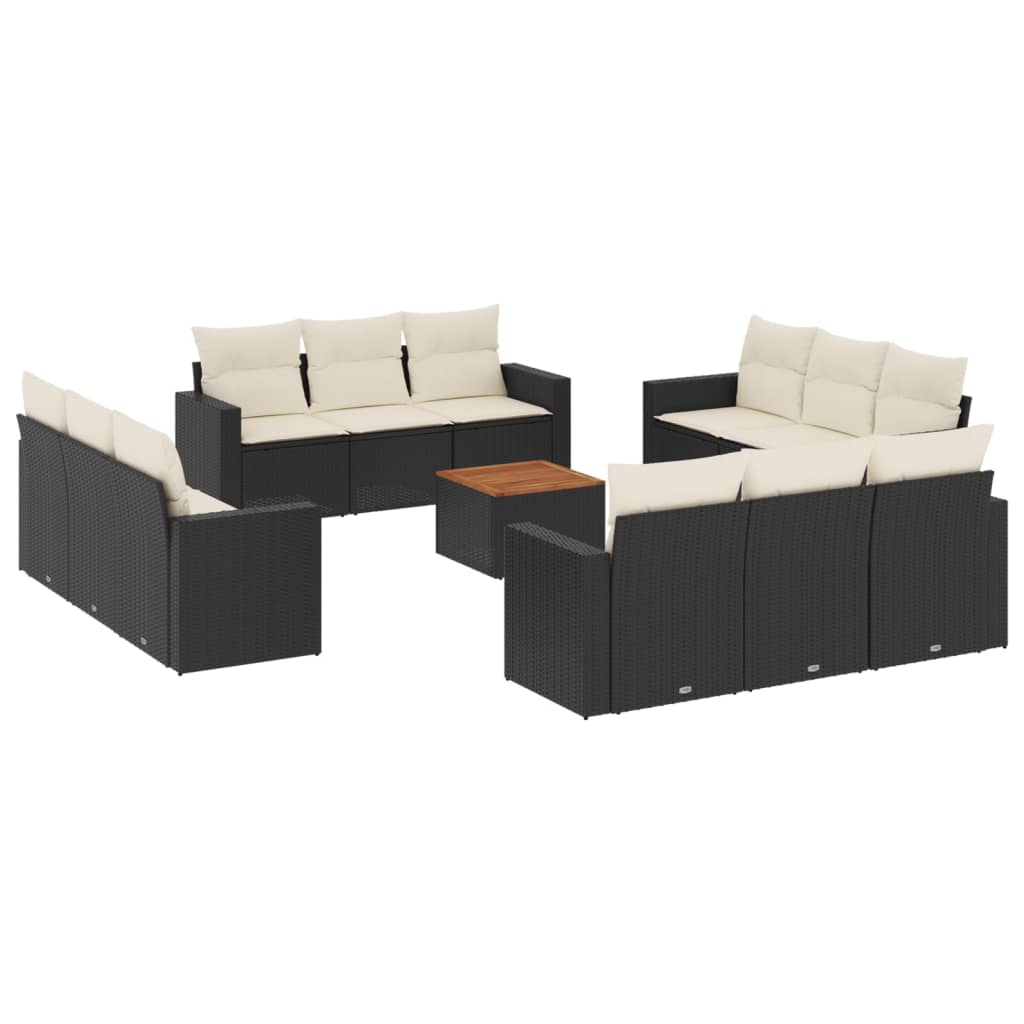 13-delige Loungeset met kussens poly rattan zwart