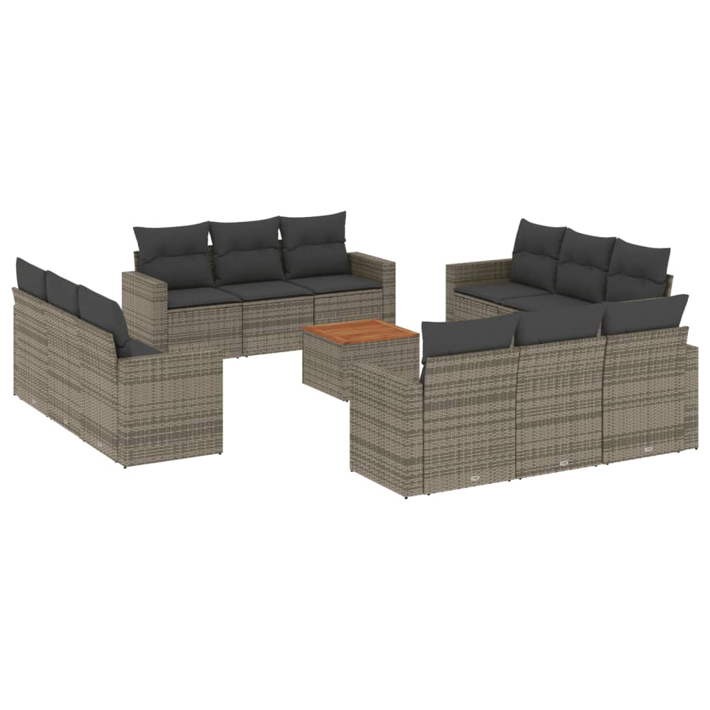 13-delige Loungeset met kussens poly rattan grijs