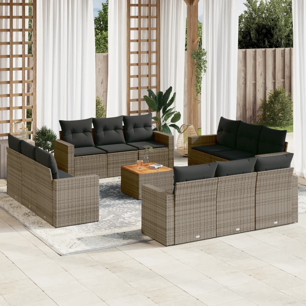 13-delige Loungeset met kussens poly rattan grijs