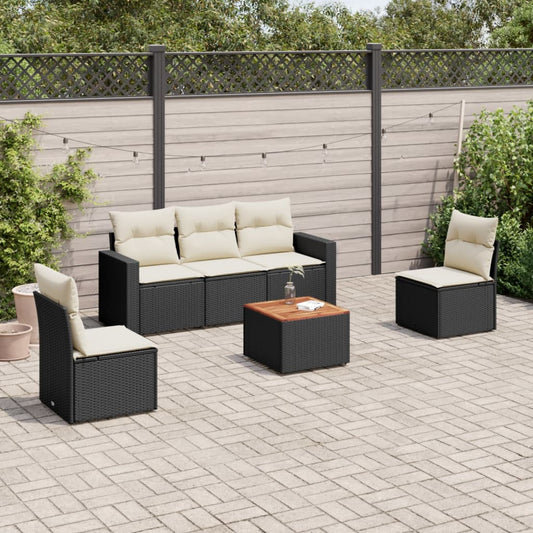 6-delige Loungeset met kussens poly rattan zwart