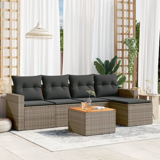 6-delige Loungeset met kussens poly rattan grijs