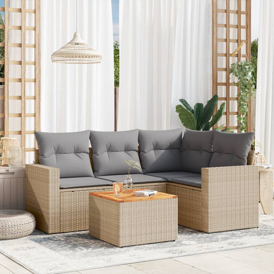 5-delige Loungeset met kussens poly rattan beige