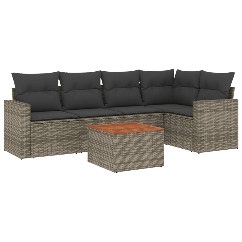 6-delige Loungeset met kussens poly rattan grijs