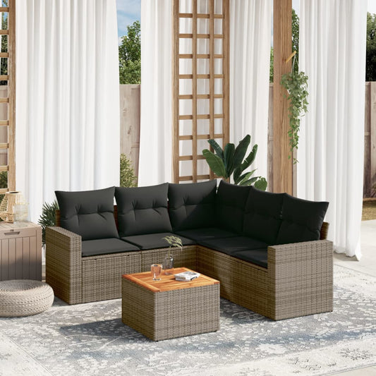 6-delige Loungeset met kussens poly rattan grijs