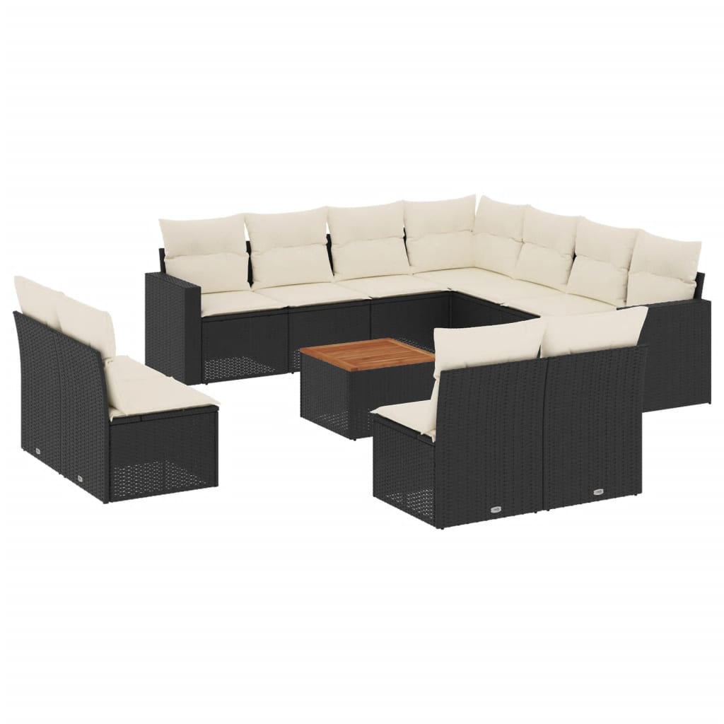 12-delige Loungeset met kussens poly rattan zwart