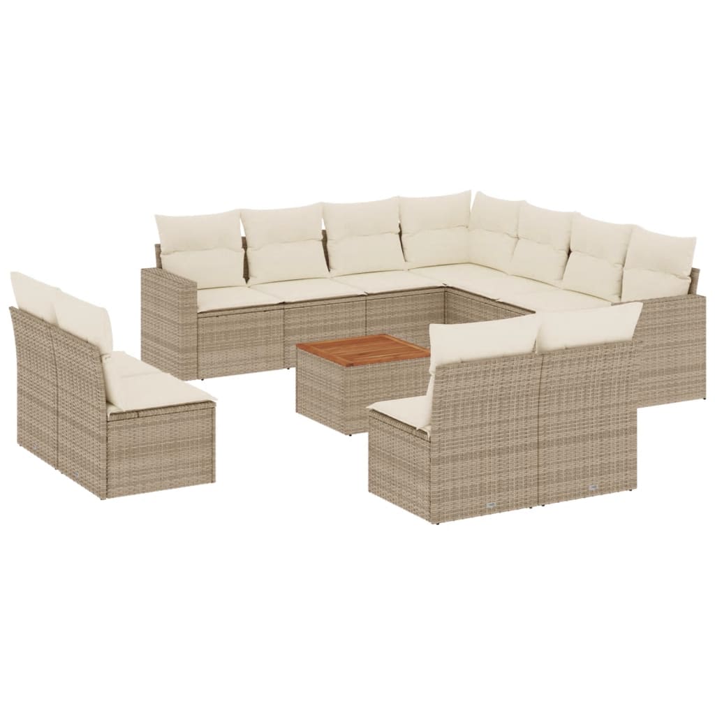 12-delige Loungeset met kussens poly rattan beige