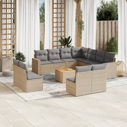 12-delige Loungeset met kussens poly rattan beige