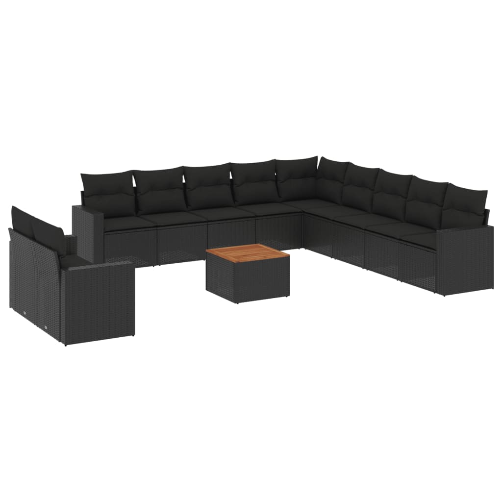 12-delige Loungeset met kussens poly rattan zwart Tuinsets | Creëer jouw Trendy Thuis | Gratis bezorgd & Retour | Trendy.nl