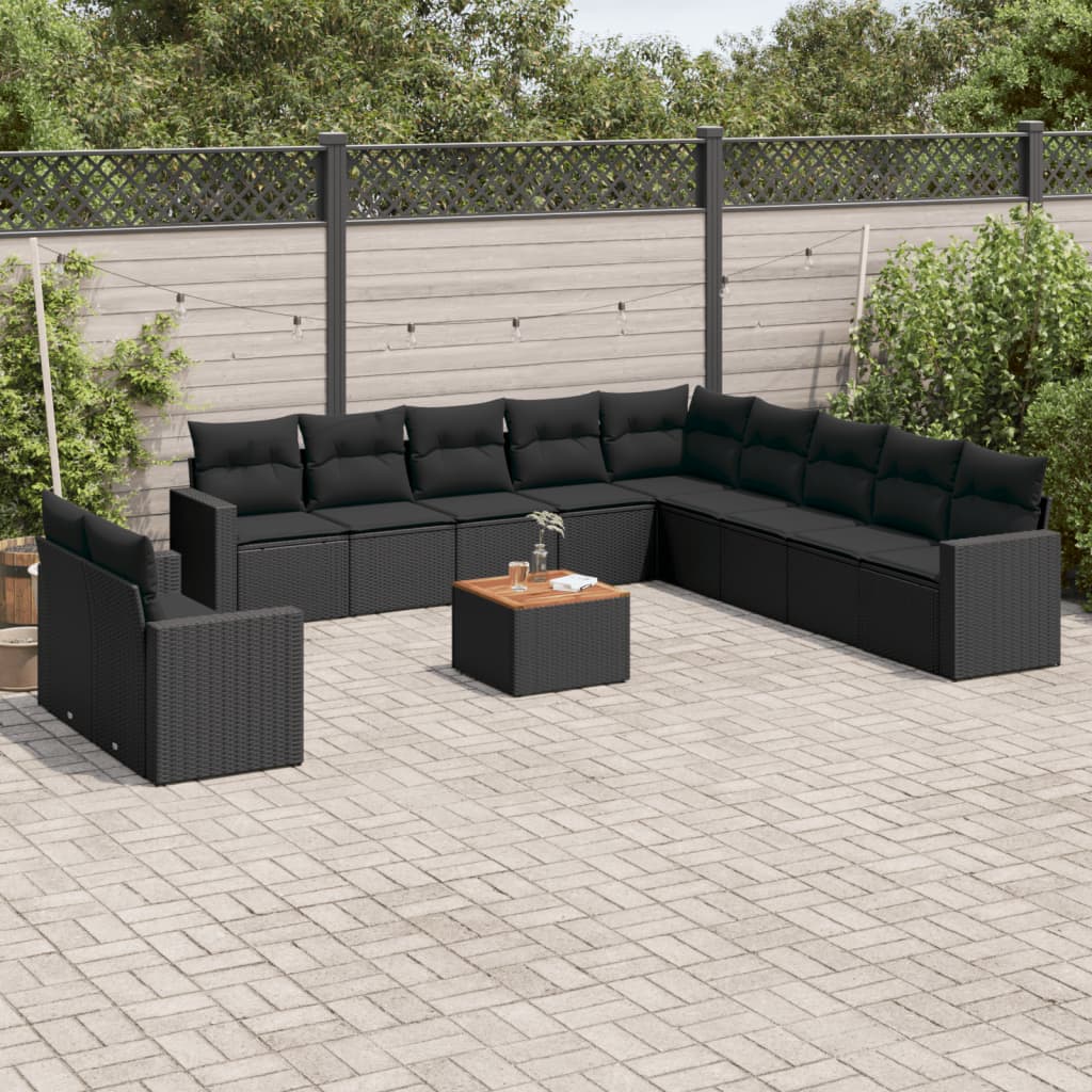 12-delige Loungeset met kussens poly rattan zwart Tuinsets | Creëer jouw Trendy Thuis | Gratis bezorgd & Retour | Trendy.nl