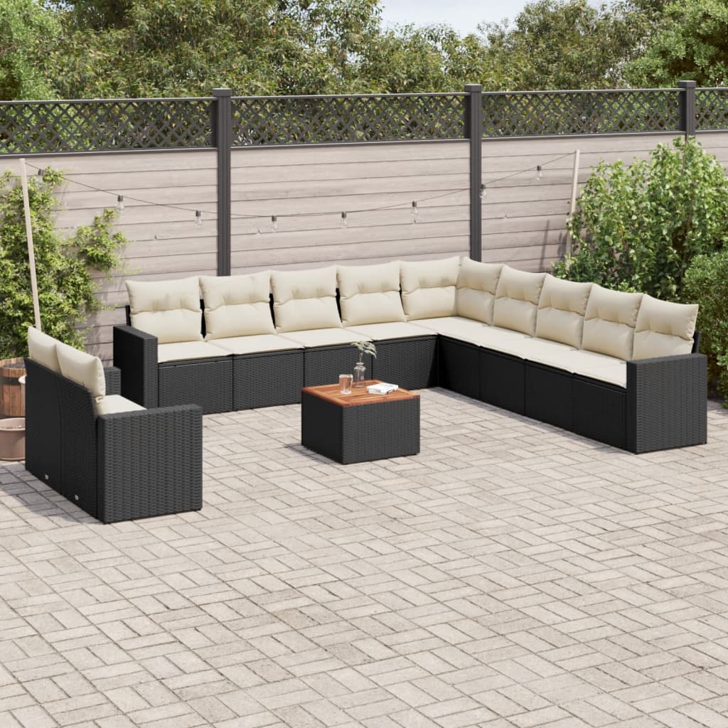 12-delige Loungeset met kussens poly rattan zwart Tuinsets | Creëer jouw Trendy Thuis | Gratis bezorgd & Retour | Trendy.nl