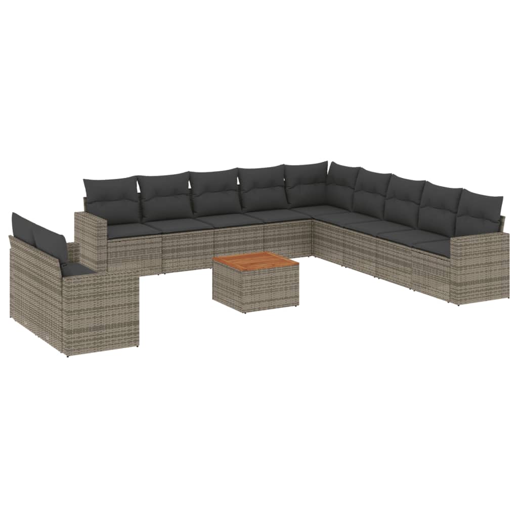 12-delige Loungeset met kussens poly rattan grijs