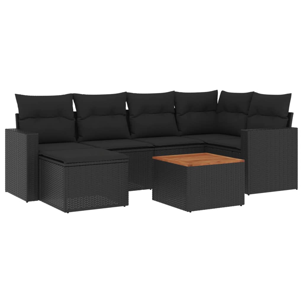 7-delige Loungeset met kussens poly rattan zwart Modulaire tuinbanken | Creëer jouw Trendy Thuis | Gratis bezorgd & Retour | Trendy.nl