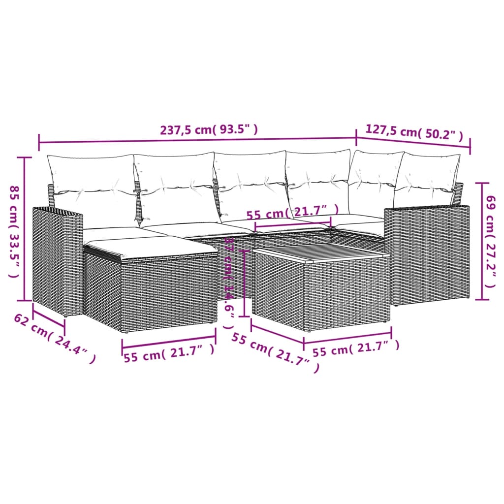 7-delige Loungeset met kussens poly rattan zwart Modulaire tuinbanken | Creëer jouw Trendy Thuis | Gratis bezorgd & Retour | Trendy.nl