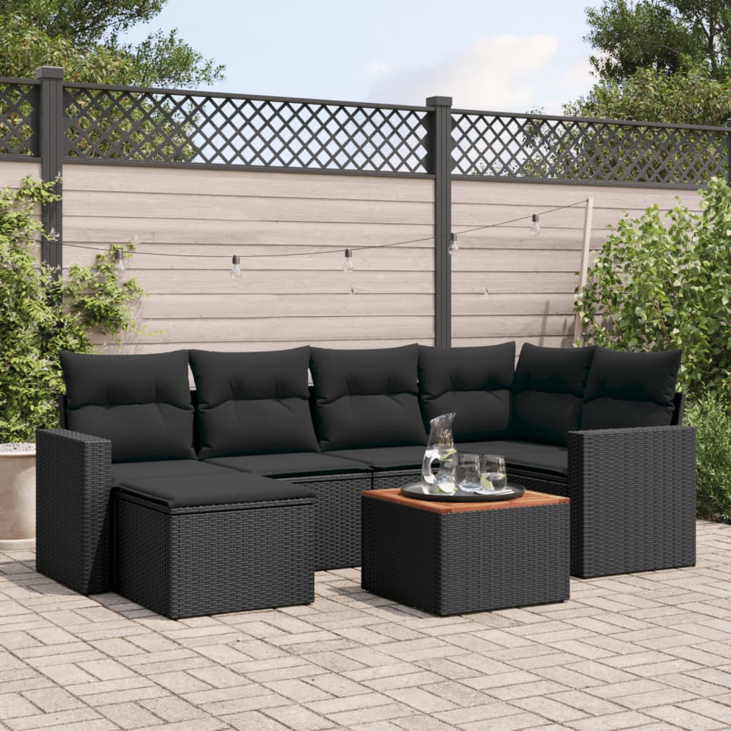 7-delige Loungeset met kussens poly rattan zwart Modulaire tuinbanken | Creëer jouw Trendy Thuis | Gratis bezorgd & Retour | Trendy.nl