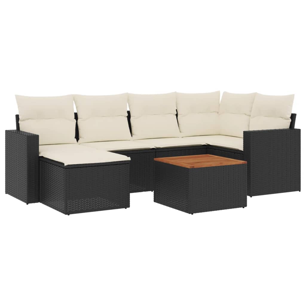 7-delige Loungeset met kussens poly rattan zwart Modulaire tuinbanken | Creëer jouw Trendy Thuis | Gratis bezorgd & Retour | Trendy.nl