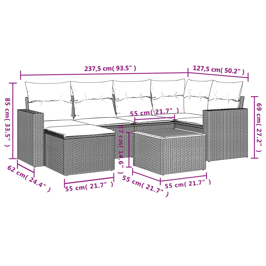 7-delige Loungeset met kussens poly rattan zwart Modulaire tuinbanken | Creëer jouw Trendy Thuis | Gratis bezorgd & Retour | Trendy.nl