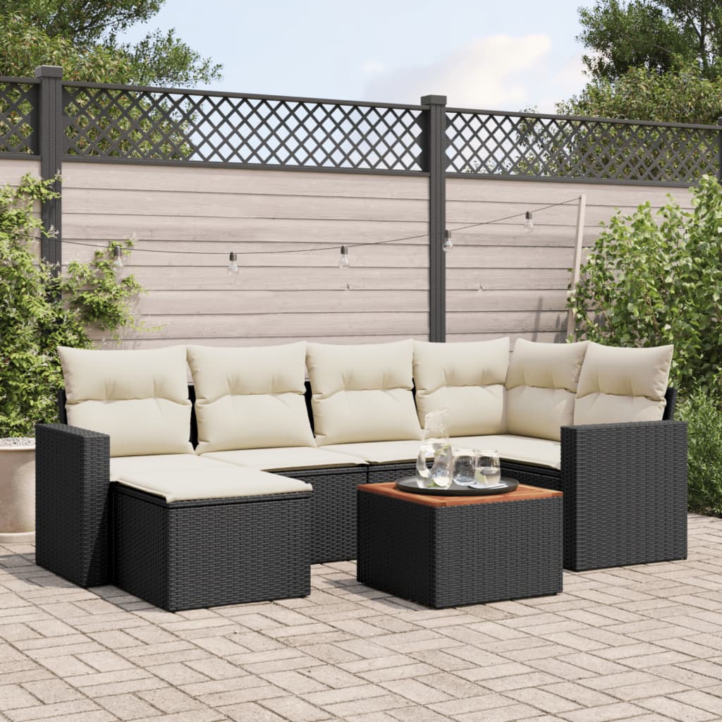 7-delige Loungeset met kussens poly rattan zwart Modulaire tuinbanken | Creëer jouw Trendy Thuis | Gratis bezorgd & Retour | Trendy.nl