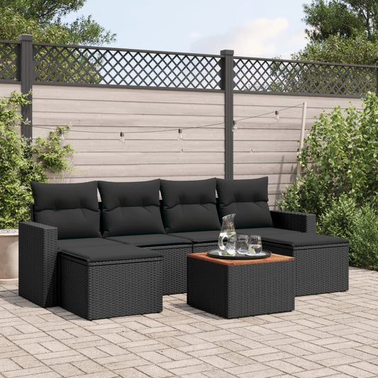 7-delige Loungeset met kussens poly rattan zwart Modulaire tuinbanken | Creëer jouw Trendy Thuis | Gratis bezorgd & Retour | Trendy.nl