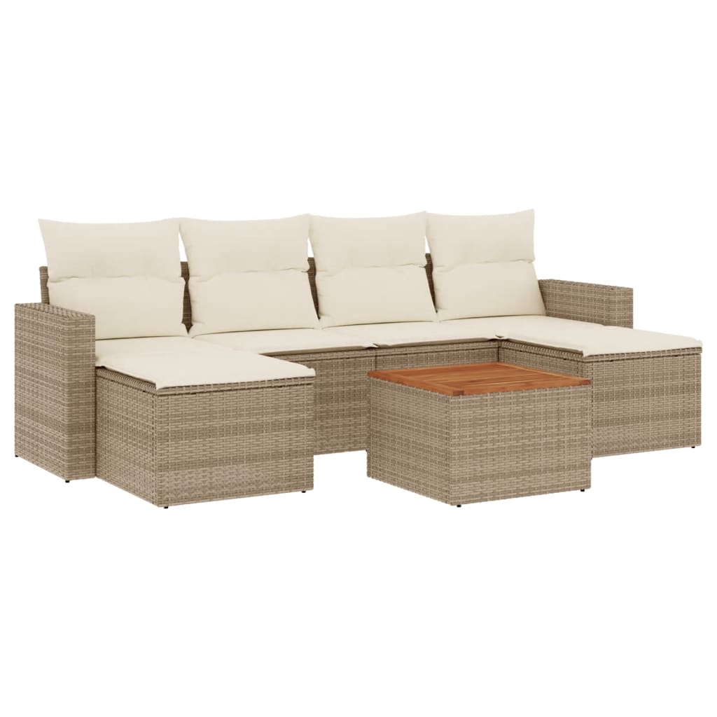 7-delige Loungeset met kussens poly rattan beige