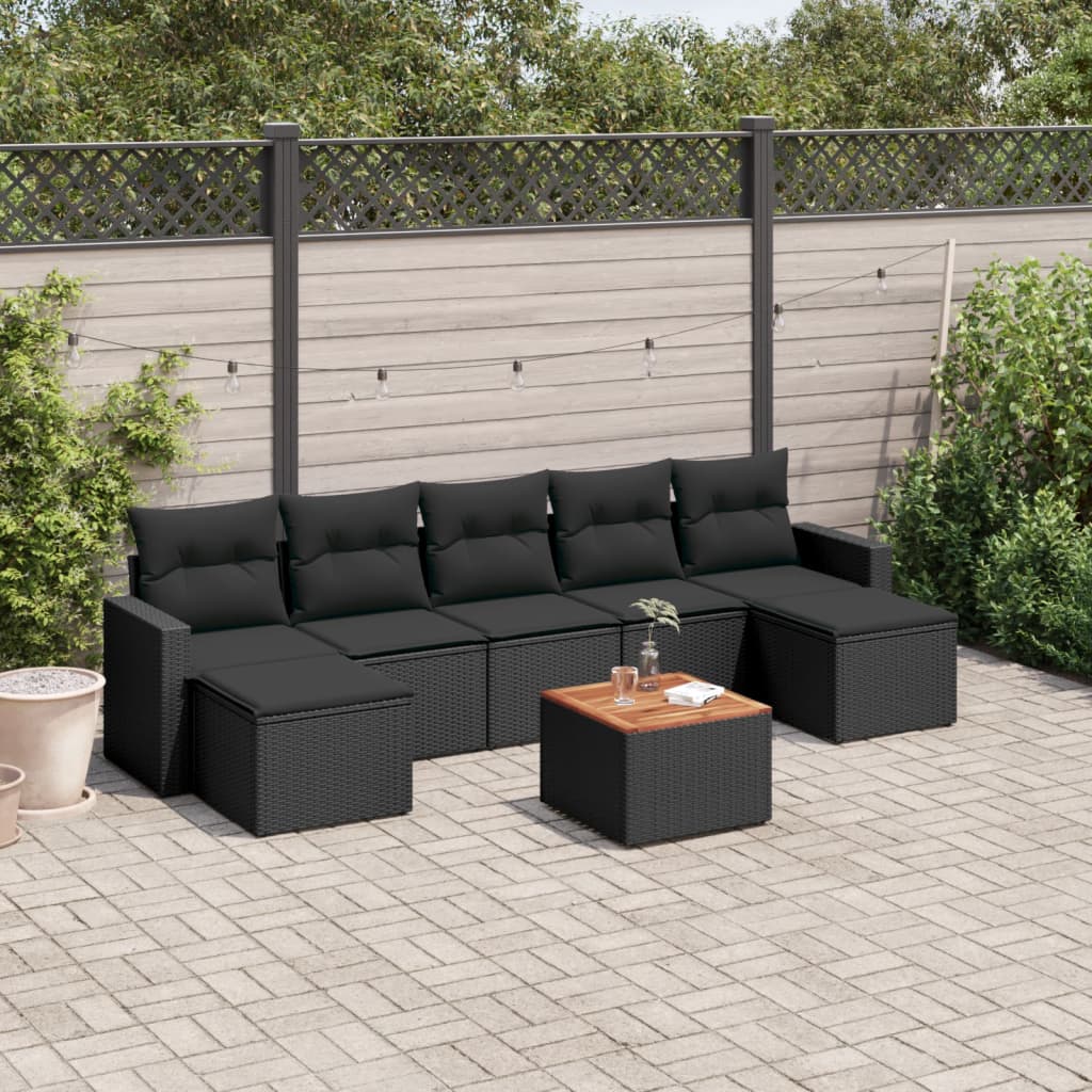 8-delige Loungeset met kussens poly rattan zwart Modulaire tuinbanken | Creëer jouw Trendy Thuis | Gratis bezorgd & Retour | Trendy.nl