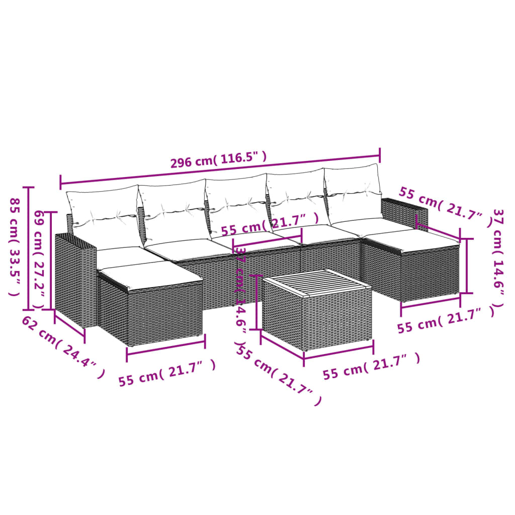 8-delige Loungeset met kussens poly rattan zwart Modulaire tuinbanken | Creëer jouw Trendy Thuis | Gratis bezorgd & Retour | Trendy.nl