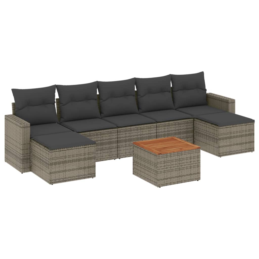 8-delige Loungeset met kussens poly rattan grijs