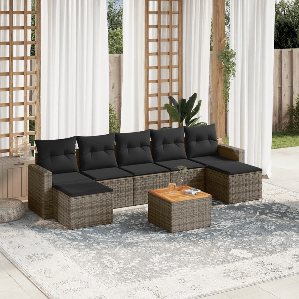 8-delige Loungeset met kussens poly rattan grijs